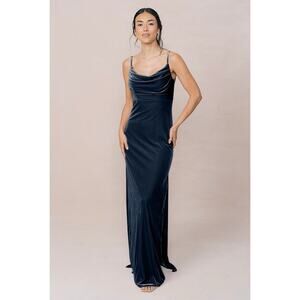 Revelry Skye Velvet Maxi Dress In Dusty Royal Blue 8